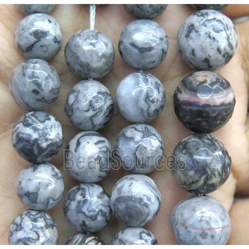 Gray Picture Jasper beads, faceted round