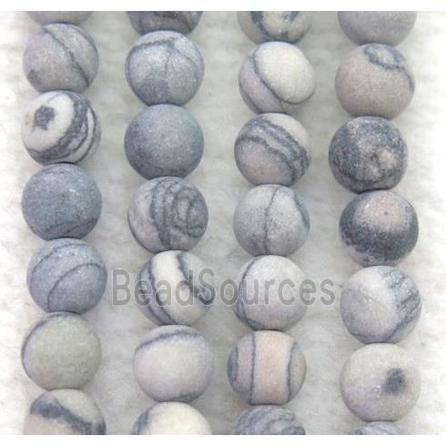 matte round Black Silk Jasper beads