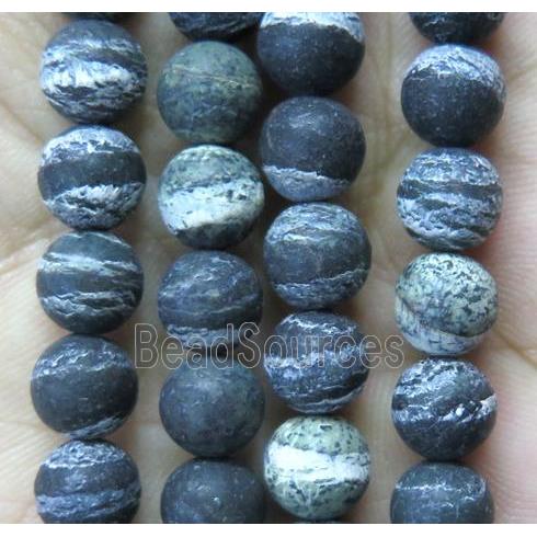 matte round Green Silver-line Jasper beads