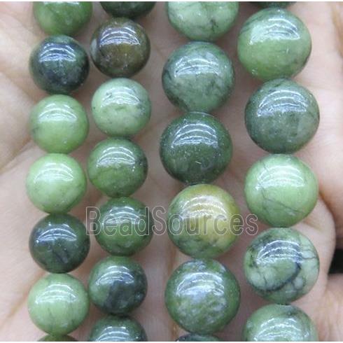 Chinese Nephrite Jade Beads Green Smooth Round