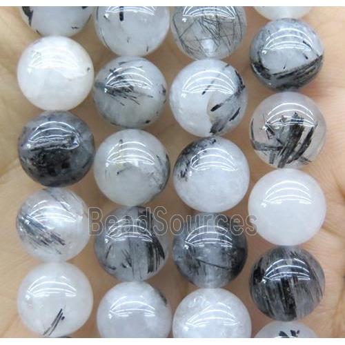 round black Rutilated Quartz Beads