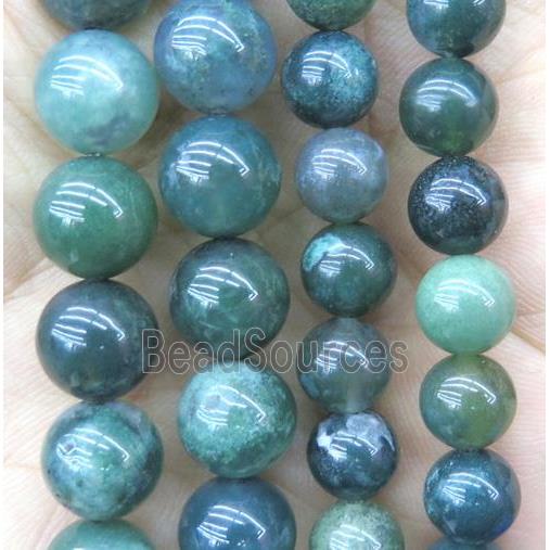 Green Moss Agate Beads Smooth Round