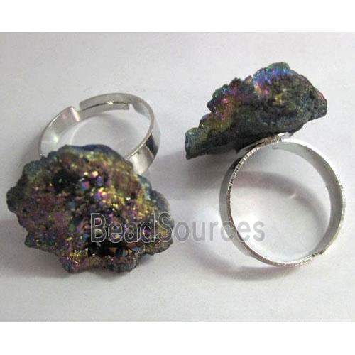 agate druzy ring, rainbow electroplated