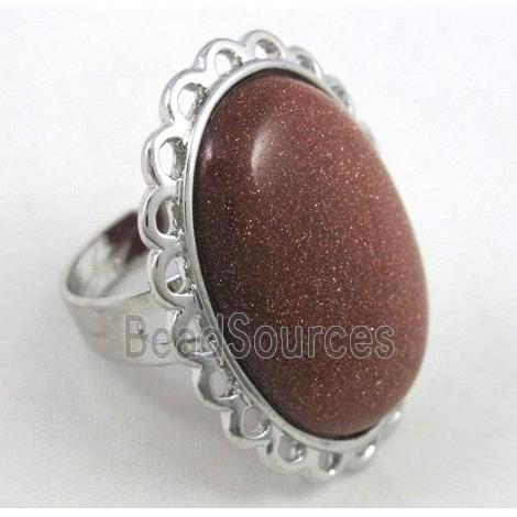 goldsand stone ring, adjustable, copper, platinum plated