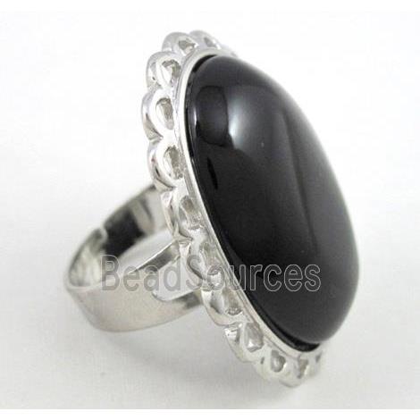 black onyx ring, adjustable, copper, platinum plated