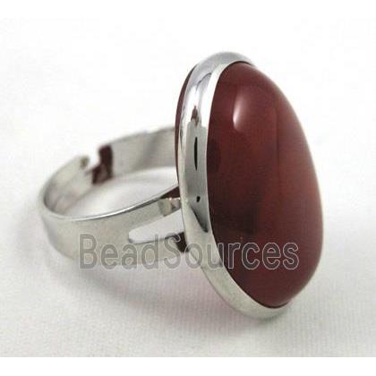 red agate Ring , adjustable, copper, platinum plated