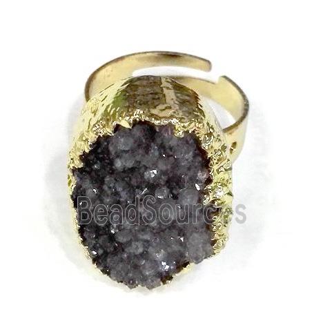 druzy quartz ring, freeform, grey