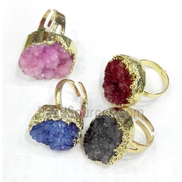 druzy quartz ring, freeform, mixed color