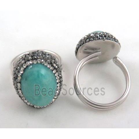 925 sterling silver ring paved amazonite, rhinestone