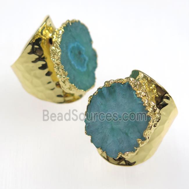 green Solar Quartz Druzy Ring, copper, gold plated