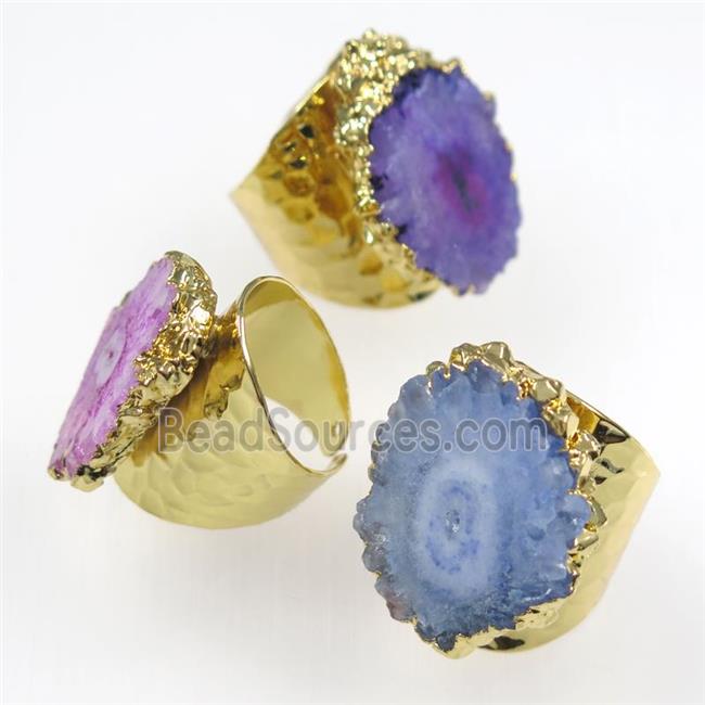 mix color Solar Quartz Druzy Rings, copper, gold plated