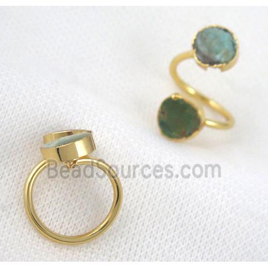 turquoise ring, copper, gold plated