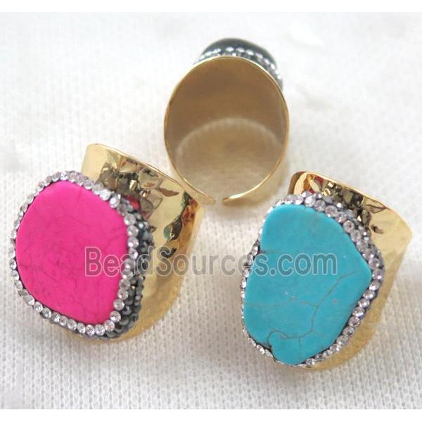 mix turquoise ring paved rhinestone, copper, gold plated