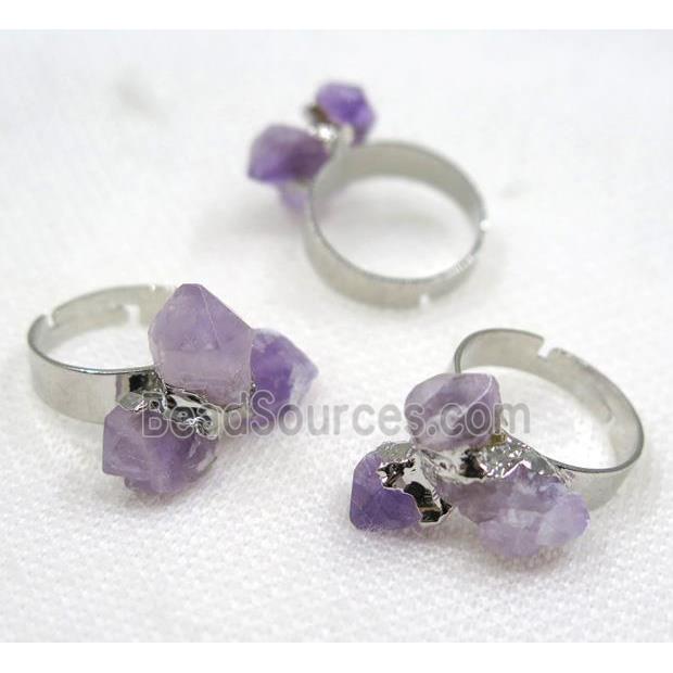 Amethyst, copper ring, platinum plated