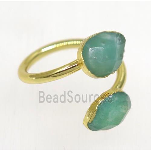 green Australian Chrysoprase ring, faceted teardrop, gold plated