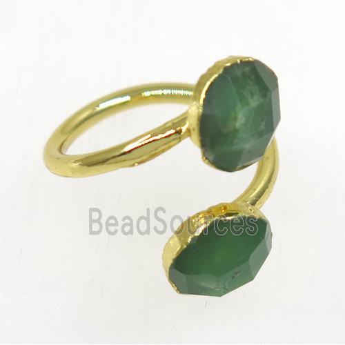 green Australian Chrysoprase ring, faceted flatround, gold plated