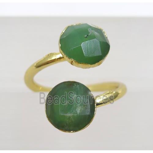 green Australian Chrysoprase ring, faceted flatround, gold plated