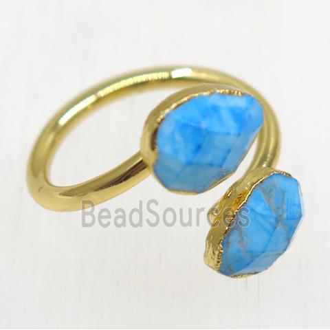 blue truquoise ring, faceted teardrop, gold plated