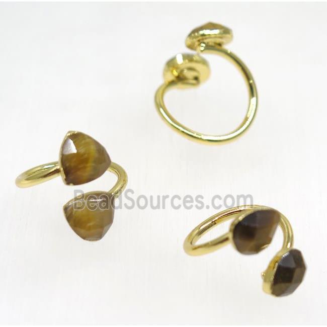 natural yellow Tiger ey stone ring, mix shape, gold plated