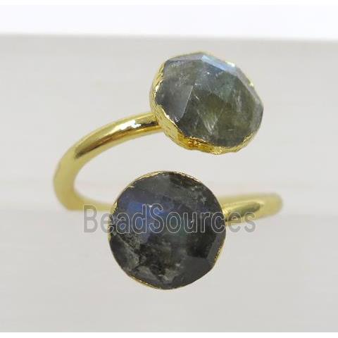 Labradorite ring, faceted flatround, gold plated