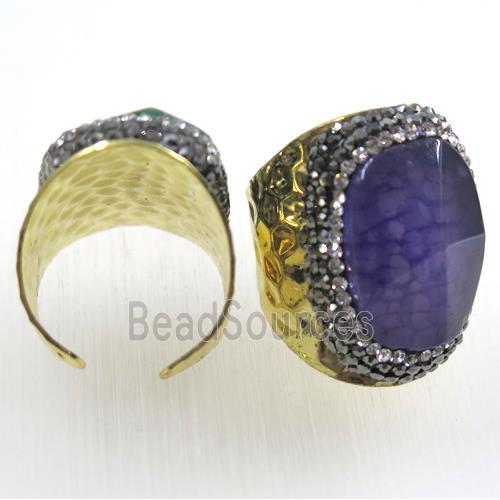 agate ring paved rhinestone, gold plated