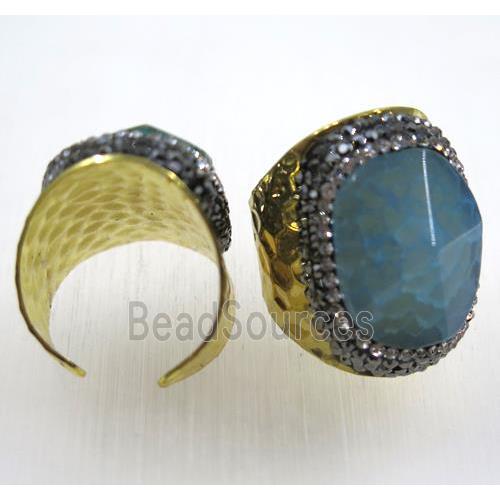 agate ring paved rhinestone, gold plated