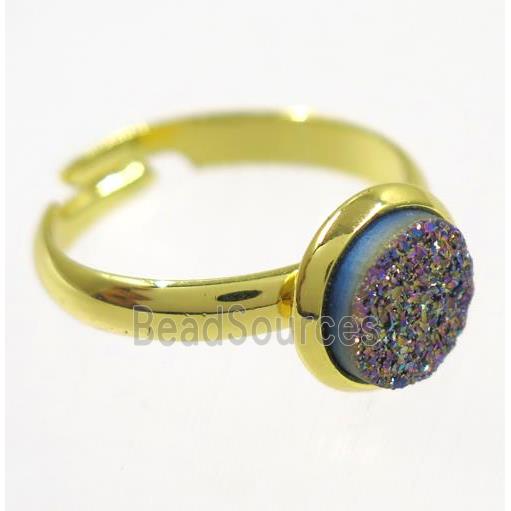 rainbow druzy agate ring, copper, gold palted