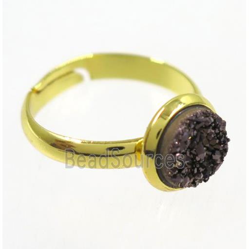 coffee druzy agate ring, copper, gold palted