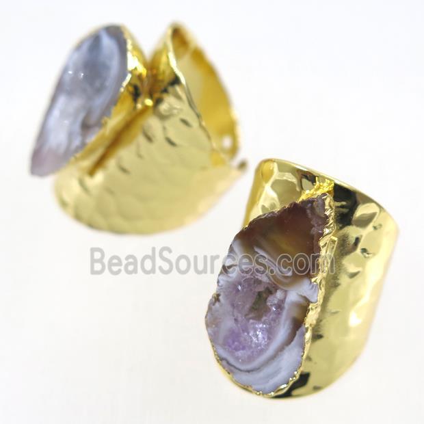 Druzy Agate geode copper ring, gold plated