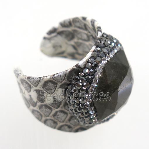 Labradorite Ring paved rhinestone