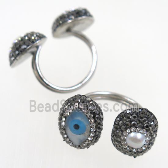 freshwater Pearl and Shell Ring paved rhinestone