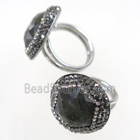 Labradorite Ring paved rhinestone