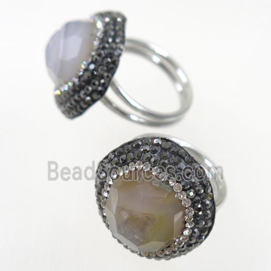 natural Agate Druzy Ring paved rhinestone