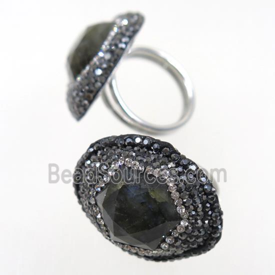 Labradorite Ring paved rhinestone