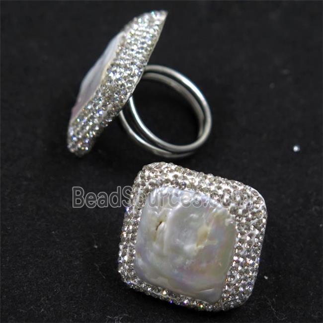 freshwater Pearl ring paved rhinestone