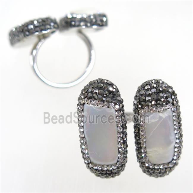 freshwater Pearl ring paved rhinestone