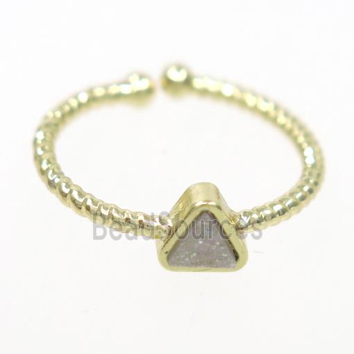 white ab-color druzy quartz ring, triangle, gold plated