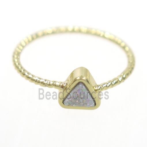 white ab-color druzy quartz ring, triangle, gold plated