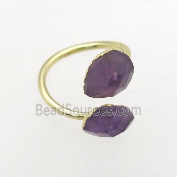 purple Amethyst Rings, copper, gold plated