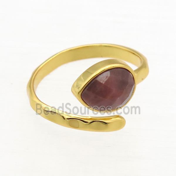 Rhodonite Ring, copper, gold plated