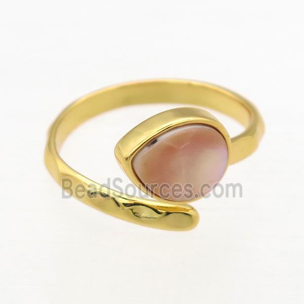 pink Abalone Shell Rings, copper, gold plated