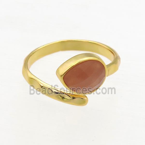 peach MoonStone Rings, copper, gold plated