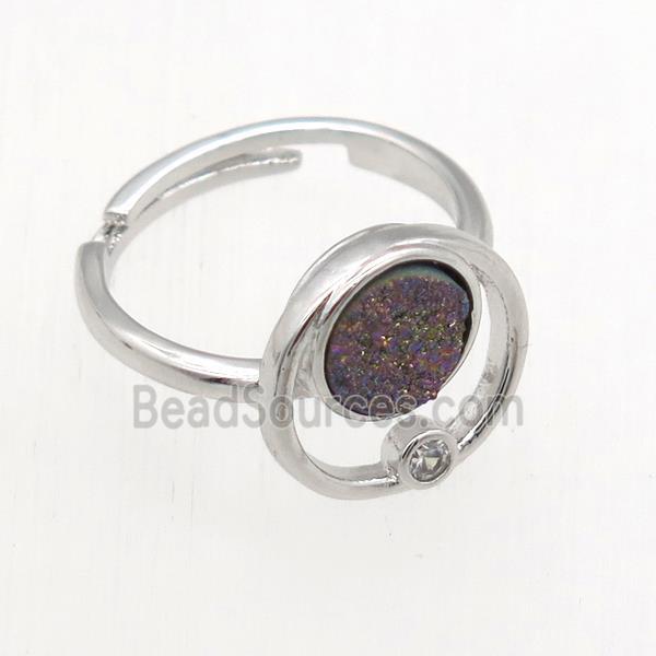 rainbow Druzy Quartz Rings, copper, platinum plated