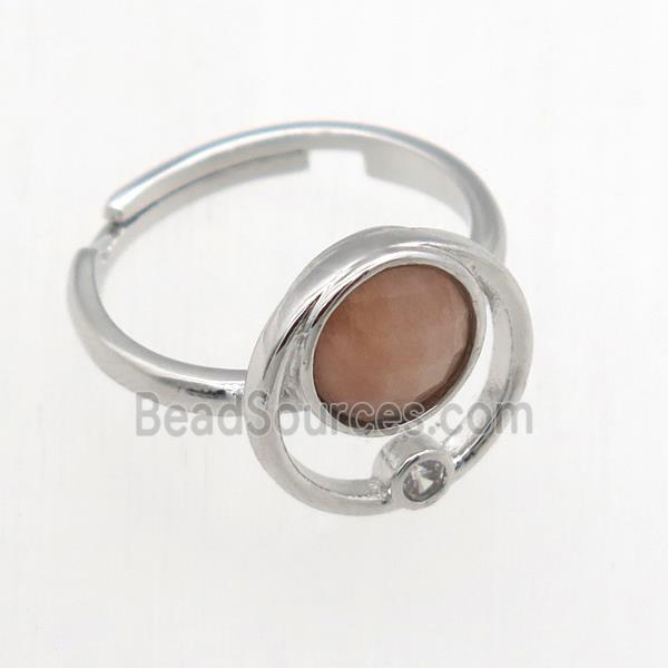 peach MoonStone Rings, copper, platinum plated