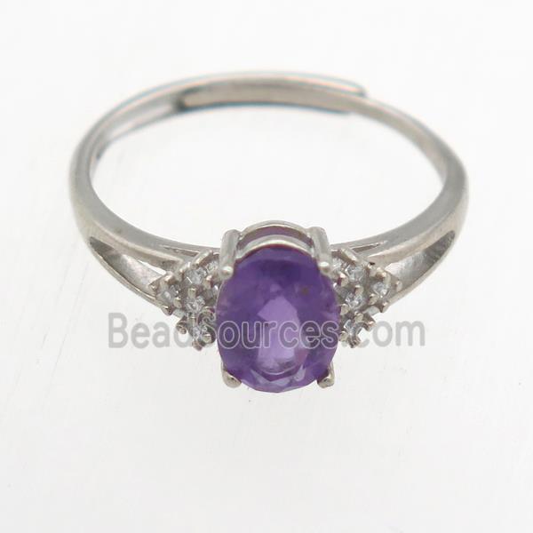 purple Amethyst Rings, copper, platinum plated