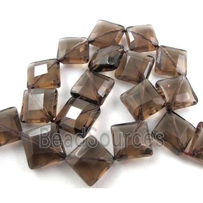 Smoky Quartz beads, faceted flat square