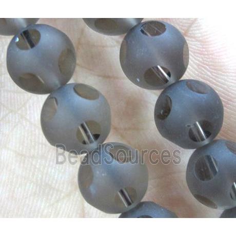 natural smoky quartz bead, matte, faceted round