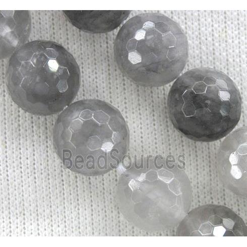 natural Cloudy Quartz Beads, grey, faceted round, AA-grade