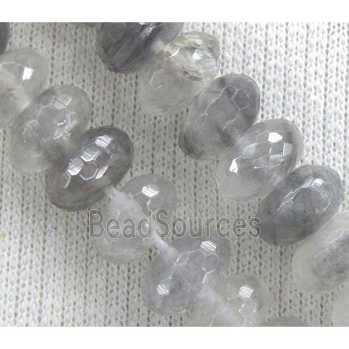 natural cloudy quartz beads, grey, faceted rondelle