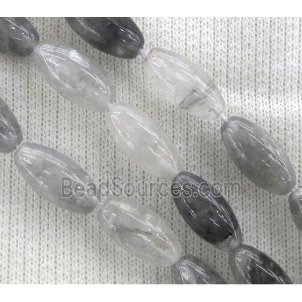 natural cloudy quartz bead, grey, rice-shaped